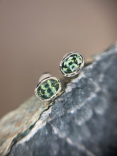 Load image into Gallery viewer, “Kanta” 14kt White Gold & Sapphire Hand Engraved Earrings