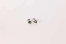 Load image into Gallery viewer, “Kanta” 14kt White Gold & Sapphire Hand Engraved Earrings