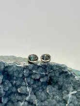 Load image into Gallery viewer, “Kanta” 14kt White Gold & Sapphire Hand Engraved Earrings