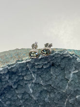 Load image into Gallery viewer, “Kanta” 14kt White Gold & Sapphire Hand Engraved Earrings