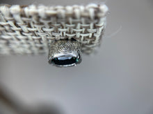 Load image into Gallery viewer, “Kanta” 14kt White Gold & Sapphire Hand Engraved Earrings