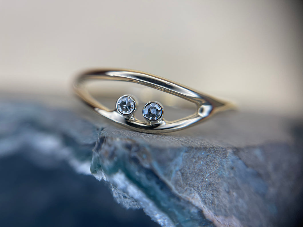 “Wasen” Dainty Ring with Bezel Set Single Cut Diamonds