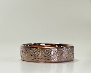 "Rose Rose" Hand fabricated and Hand engraved 5mm Band With Matte Finish