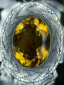 Unity Faces Pendant With Hand-Engraving and 20.86ct Natural Oval Cut Citrine