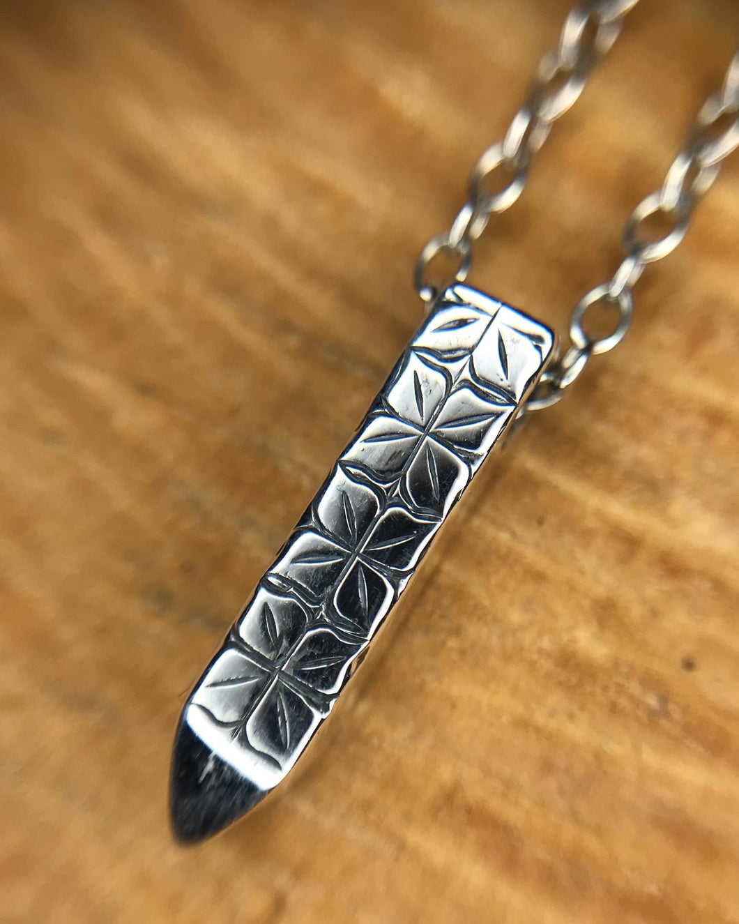 *MADE TO ORDER*Hand-Engraved Silver Pointed Bar Pendant