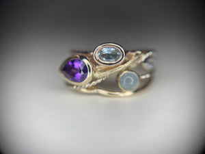 *MADE TO ORDER* "Brianna" Contemporary Tri-tone 14kt Gold & Gemstone Fashion Ring