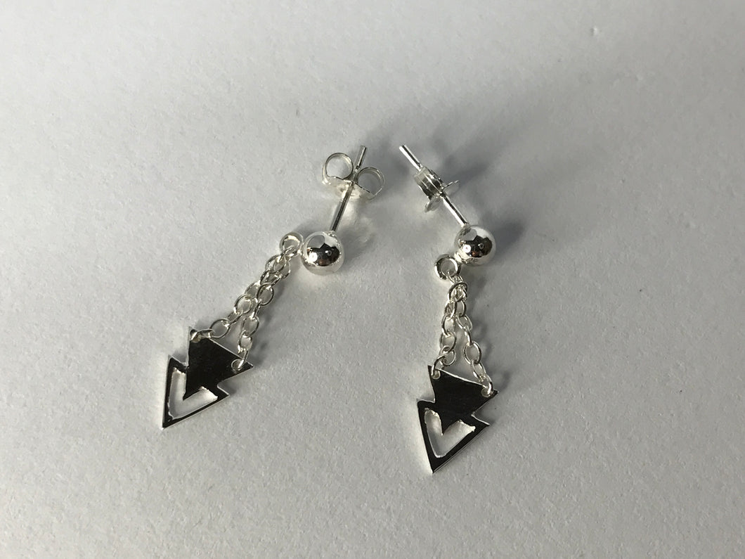 *MADE TO ORDER*Handmade Sterling Silver Double Triangle Dangling Post Earrings With Friction Backs