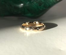 Load image into Gallery viewer, *MADE TO ORDER* Multi-Textured 4mm 14kt Yellow Gold Band With Hand-Engraving &amp; Gemstones