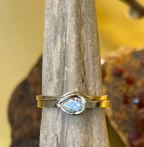 "Ikigai" .46 I color I1 Pear Cut Diamond Bezel in 14kt White Gold Ring