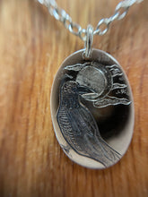 Load image into Gallery viewer, *MADE TO ORDER* »In The Hazy Milk of Twilight » Sterling Silver Hand-engraved Raven &amp; Moon Pendant